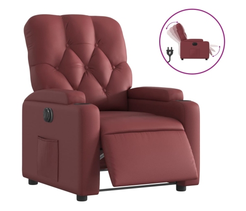 Sillón reclinable eléctrico de cuero sintético rojo tinto