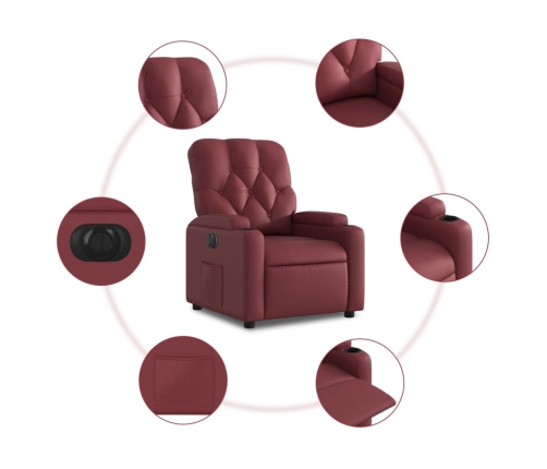 Sillón reclinable eléctrico de cuero sintético rojo tinto