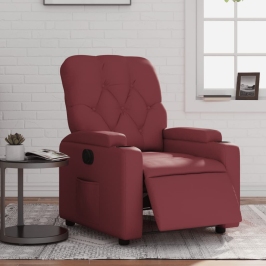 Sillón reclinable eléctrico de cuero sintético rojo tinto