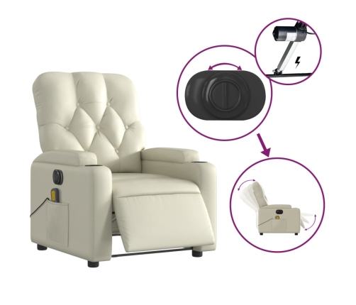 Sillón de masaje reclinable eléctrico cuero sintético crema