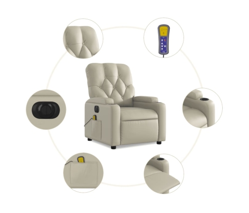 Sillón de masaje reclinable eléctrico cuero sintético crema