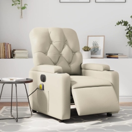 Sillón de masaje reclinable eléctrico cuero sintético crema