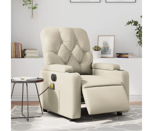 Sillón de masaje reclinable eléctrico cuero sintético crema