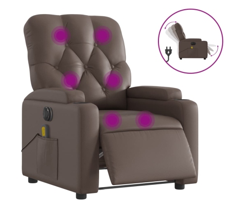 Sillón de masaje reclinable eléctrico cuero sintético marrón