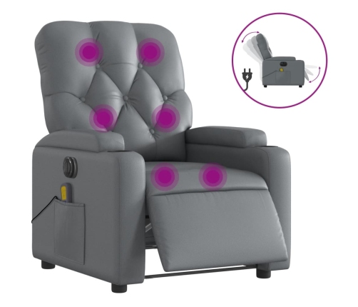 Sillón de masaje reclinable eléctrico cuero sintético gris