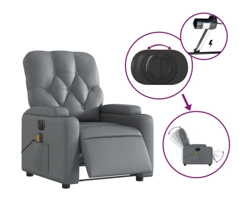 Sillón de masaje reclinable eléctrico cuero sintético gris