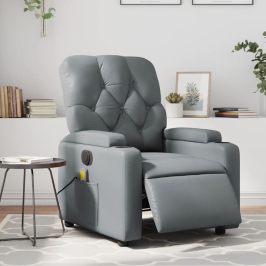 Sillón de masaje reclinable eléctrico cuero sintético gris