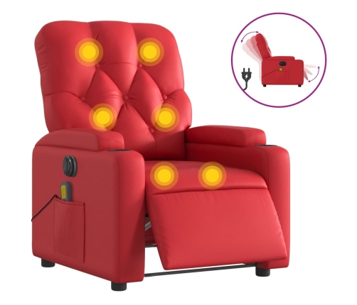 Sillón de masaje reclinable eléctrico de cuero artificial rojo