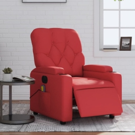 Sillón de masaje reclinable eléctrico de cuero artificial rojo