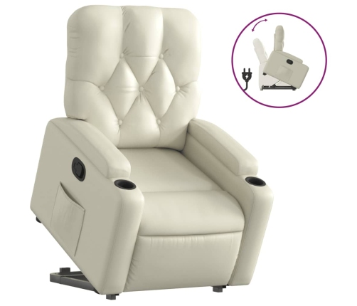 Sillón reclinable elevable cuero artificial color crema