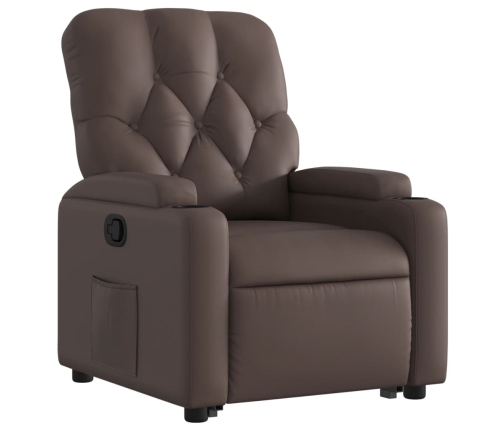 Sillón reclinable elevable cuero sintético marrón