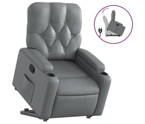 Sillón reclinable elevable cuero artificial gris