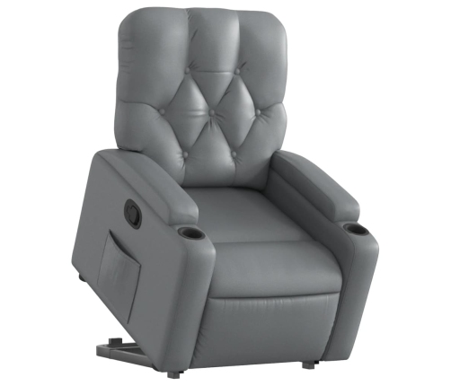 Sillón reclinable elevable cuero artificial gris