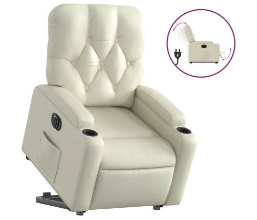 Sillón reclinable elevable eléctrico de cuero sintético crema