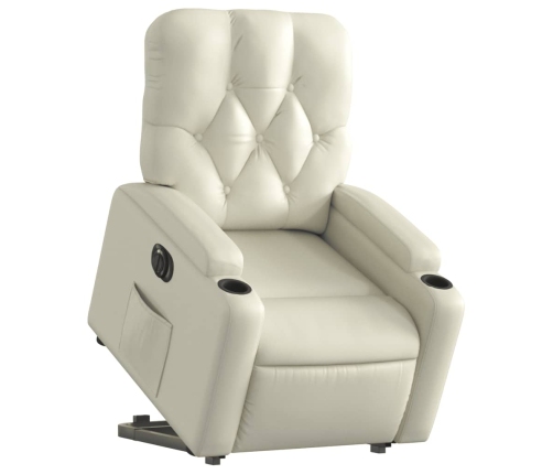 Sillón reclinable elevable eléctrico de cuero sintético crema