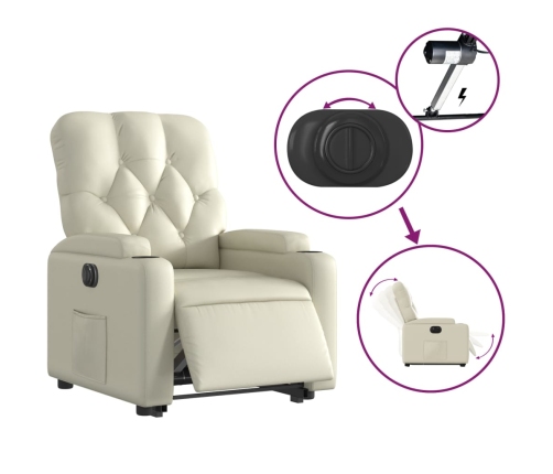 Sillón reclinable elevable eléctrico de cuero sintético crema