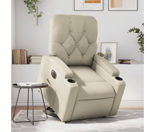 Sillón reclinable elevable eléctrico de cuero sintético crema