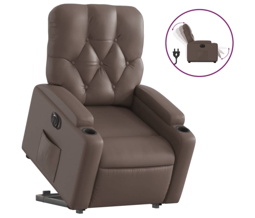 Sillón reclinable elevable eléctrico de cuero sintético marrón