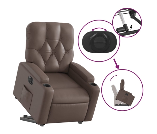 Sillón reclinable elevable eléctrico de cuero sintético marrón