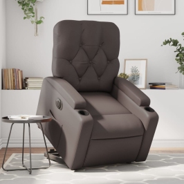 Sillón reclinable elevable eléctrico de cuero sintético marrón