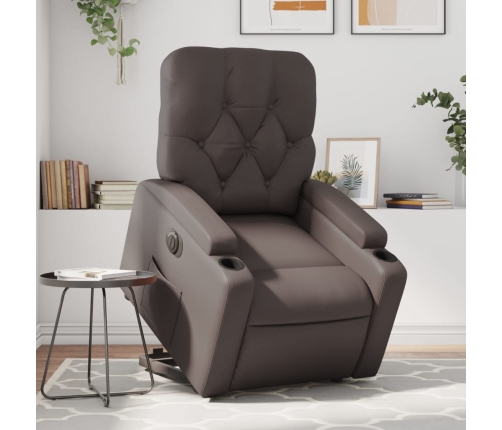 Sillón reclinable elevable eléctrico de cuero sintético marrón