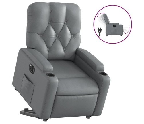 Sillón reclinable elevable eléctrico de cuero sintético gris