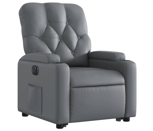 Sillón reclinable elevable eléctrico de cuero sintético gris