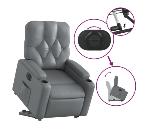 Sillón reclinable elevable eléctrico de cuero sintético gris