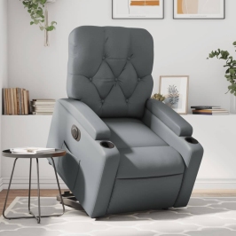 Sillón reclinable elevable eléctrico de cuero sintético gris