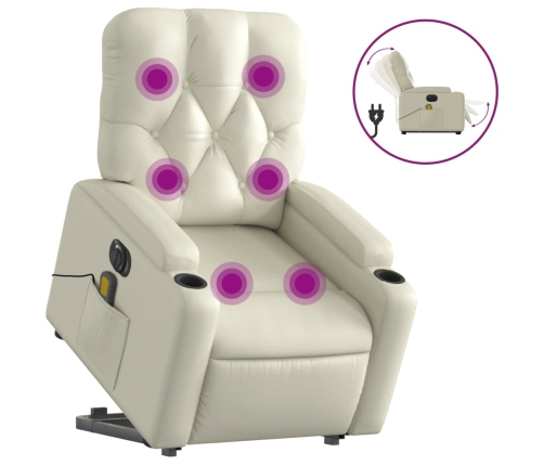 Sillón de masaje elevable eléctrico cuero sintético crema