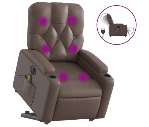 Sillón de masaje elevable eléctrico cuero sintético marrón