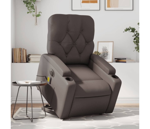 Sillón de masaje elevable eléctrico cuero sintético marrón