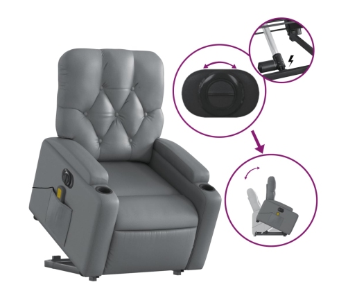 Sillón de masaje elevable eléctrico cuero sintético gris