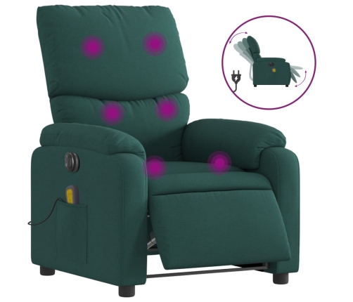 Sillón reclinable de masaje eléctrico tela verde oscuro