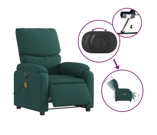 Sillón reclinable de masaje eléctrico tela verde oscuro