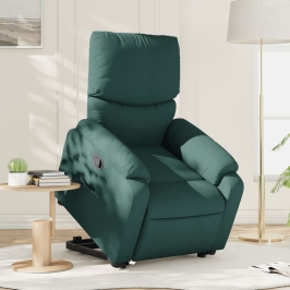 Sillón reclinable elevable tela verde oscuro