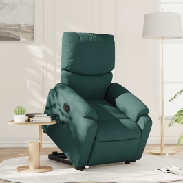 Sillón eléctrico reclinable elevable de tela verde oscuro