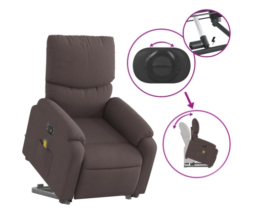 Sillón masaje eléctrico reclinable elevable tela marrón oscuro