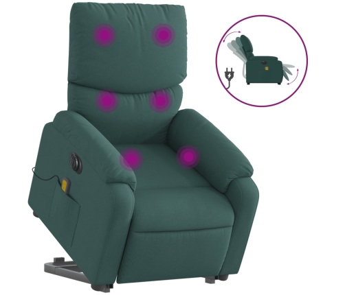 Sillón masaje eléctrico reclinable elevable tela verde oscuro