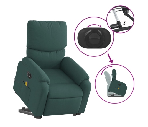 Sillón masaje eléctrico reclinable elevable tela verde oscuro