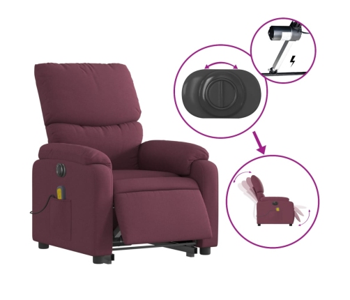 Sillón de masaje eléctrico reclinable elevable tela morado