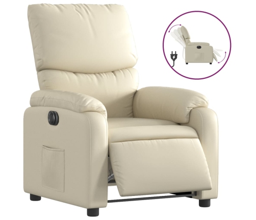 Sillón reclinable eléctrico de cuero sintético crema