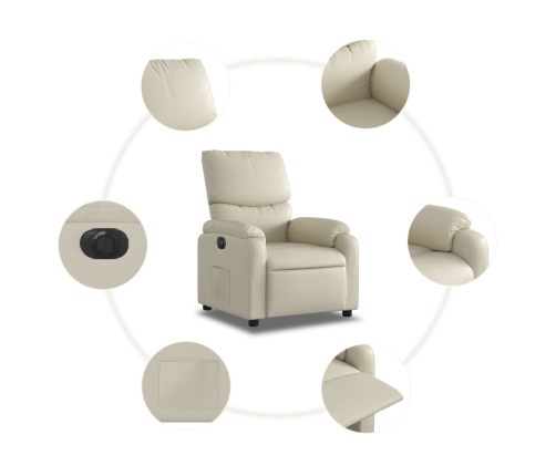 Sillón reclinable eléctrico de cuero sintético crema