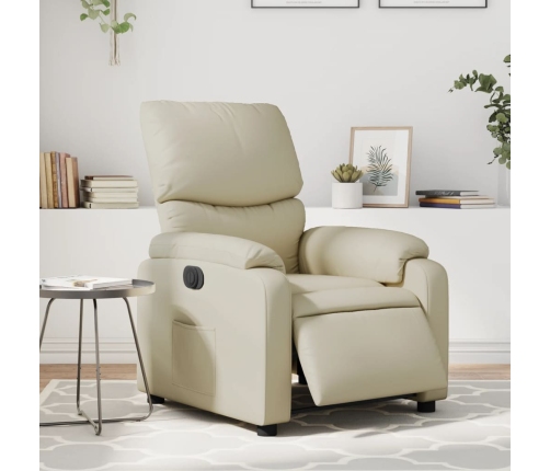 Sillón reclinable eléctrico de cuero sintético crema