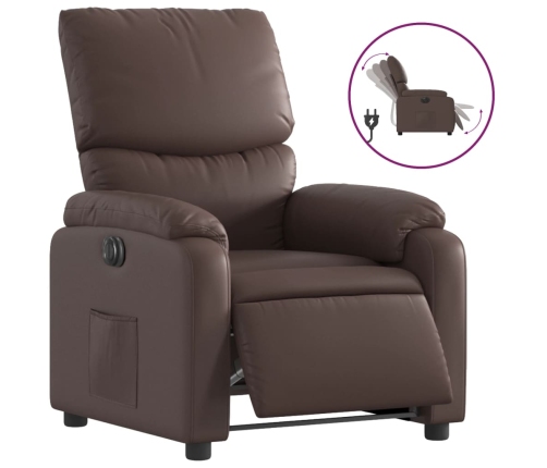 Sillón reclinable eléctrico de cuero sintético marrón