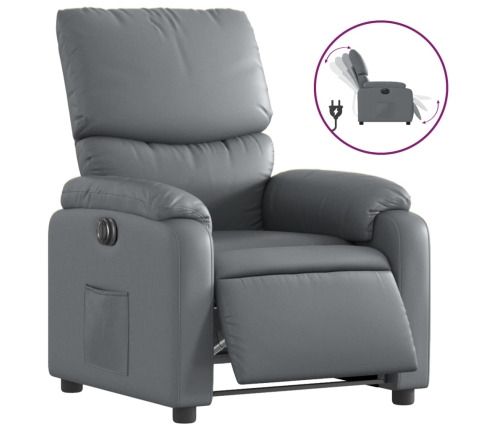 Sillón reclinable eléctrico de cuero sintético gris