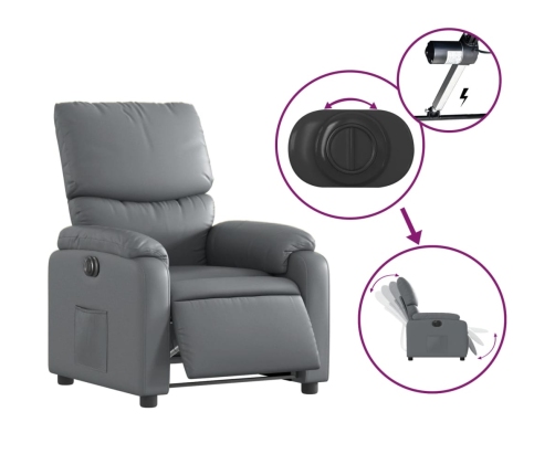 Sillón reclinable eléctrico de cuero sintético gris