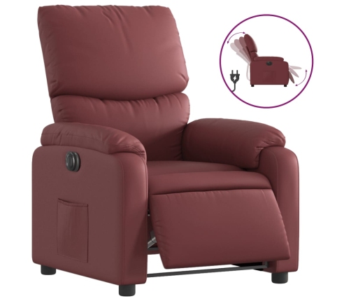 Sillón reclinable eléctrico de cuero sintético rojo tinto