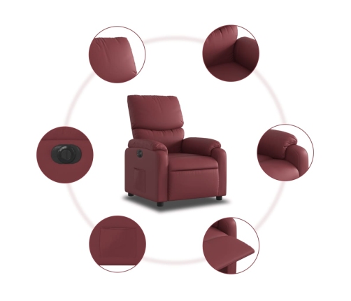 Sillón reclinable eléctrico de cuero sintético rojo tinto