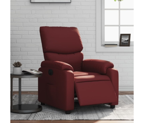 Sillón reclinable eléctrico de cuero sintético rojo tinto